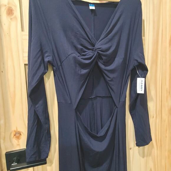 NWT Old Navy Fit Flare Twist Front Cut Out Long Sleeve Maxi Dress Blue Size XL - Picture 2 of 11